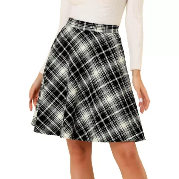 Allegra K Women's Plaids Vintage Tartan Elastic Waist Knee Length A-Line Skirt