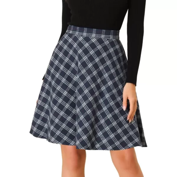 Allegra K Women's Plaids Vintage Tartan Elastic Waist Knee Length A-Line Skirt