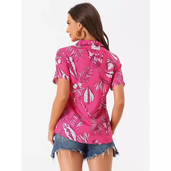 Allegra K Women's Hawaiian Shirt Floral Leaves Printed Short Sleeve Top Button Down Shirt