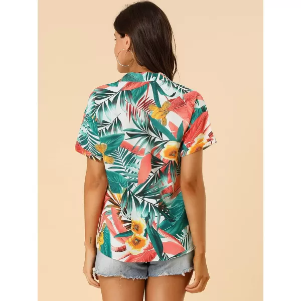 Allegra K Women's Hawaiian Shirt Floral Leaves Printed Short Sleeve Top Button Down Shirt