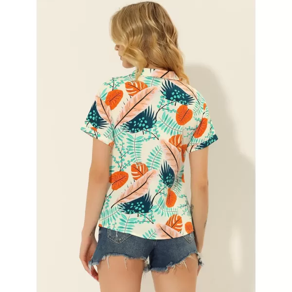 Allegra K Women's Hawaiian Shirt Floral Leaves Printed Short Sleeve Top Button Down Shirt