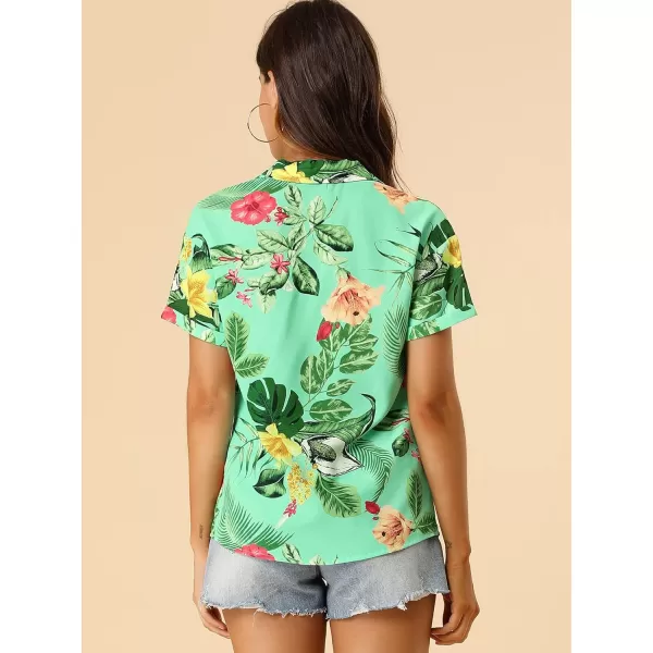 Allegra K Women's Hawaiian Shirt Floral Leaves Printed Short Sleeve Top Button Down Shirt