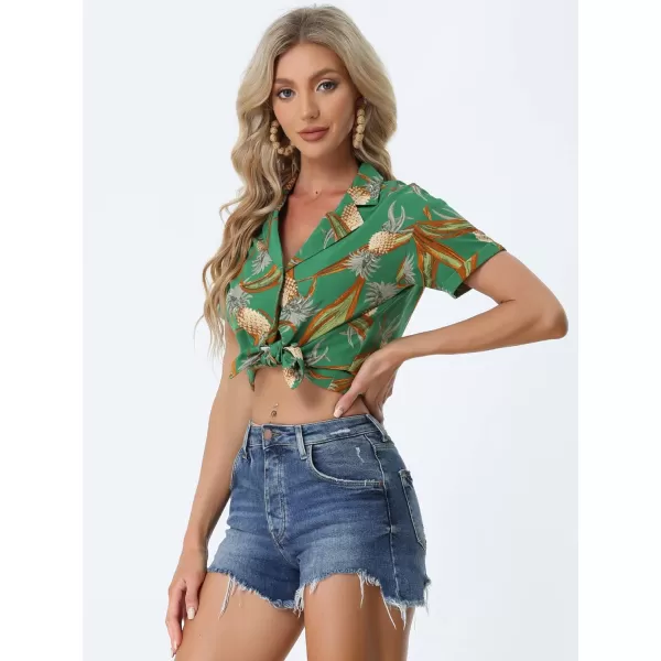 Allegra K Women's Hawaiian Shirt Floral Leaves Printed Short Sleeve Top Button Down Shirt