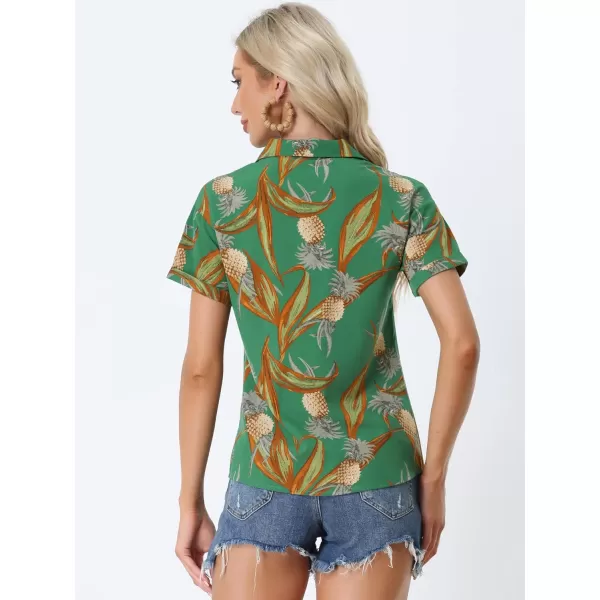 Allegra K Women's Hawaiian Shirt Floral Leaves Printed Short Sleeve Top Button Down Shirt