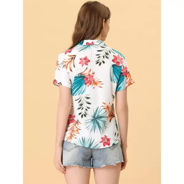 Allegra K Women's Hawaiian Shirt Floral Leaves Printed Short Sleeve Top Button Down Shirt