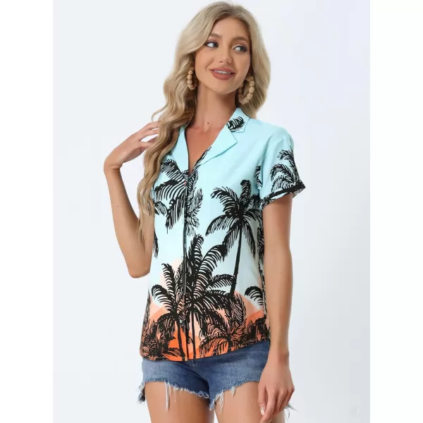 Allegra K Women's Hawaiian Shirt Floral Leaves Printed Short Sleeve Top Button Down Shirt