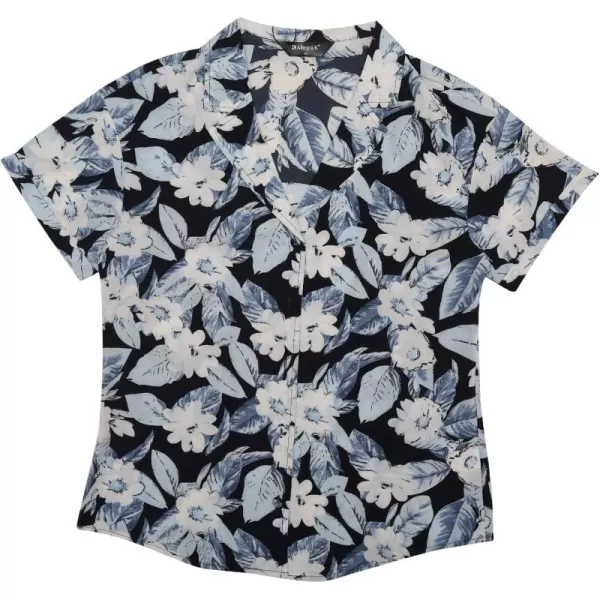 Allegra K Women's Hawaiian Shirt Floral Leaves Printed Short Sleeve Top Button Down Shirt