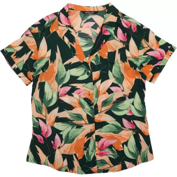 Allegra K Women's Hawaiian Shirt Floral Leaves Printed Short Sleeve Top Button Down Shirt