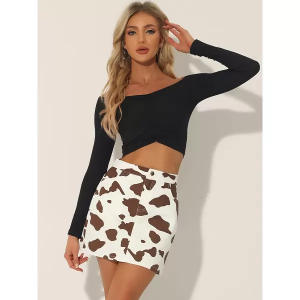 Allegra K Casual Short Skirt for Women's High Waist Mini Cow Print Skirt