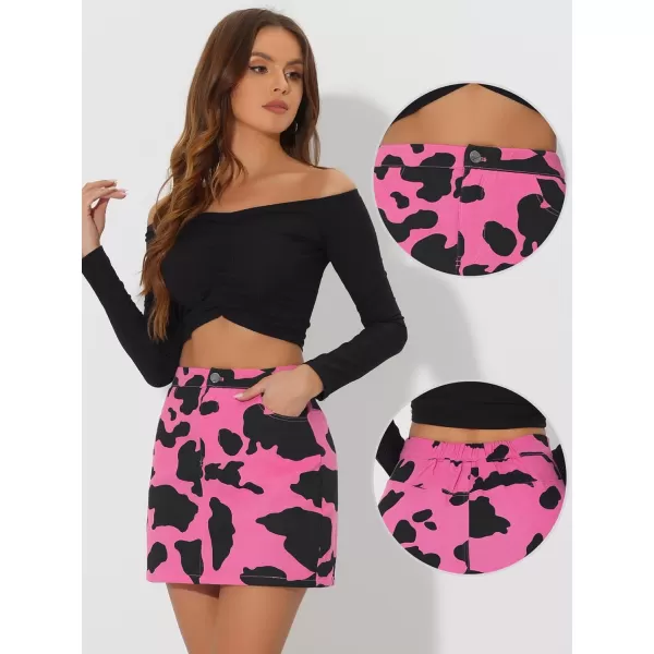 Allegra K Casual Short Skirt for Women's High Waist Mini Cow Print Skirt