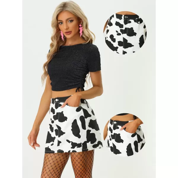 Allegra K Casual Short Skirt for Women's High Waist Mini Cow Print Skirt