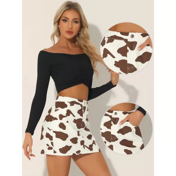 Allegra K Casual Short Skirt for Women's High Waist Mini Cow Print Skirt