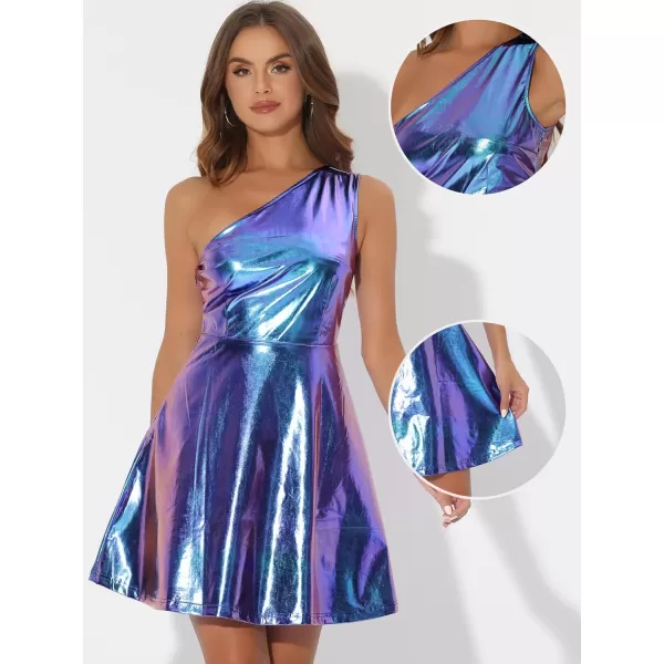 Allegra K Metallic Sparkle Dress for Women's Party Disco One Shoulder Sleeveless Holographic Dresses