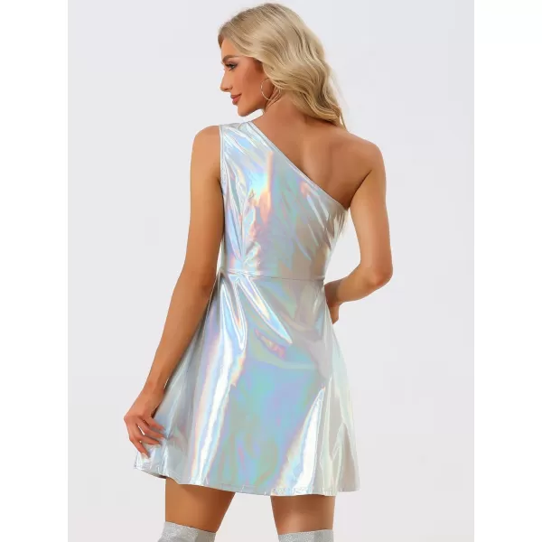 Allegra K Metallic Sparkle Dress for Women's Party Disco One Shoulder Sleeveless Holographic Dresses