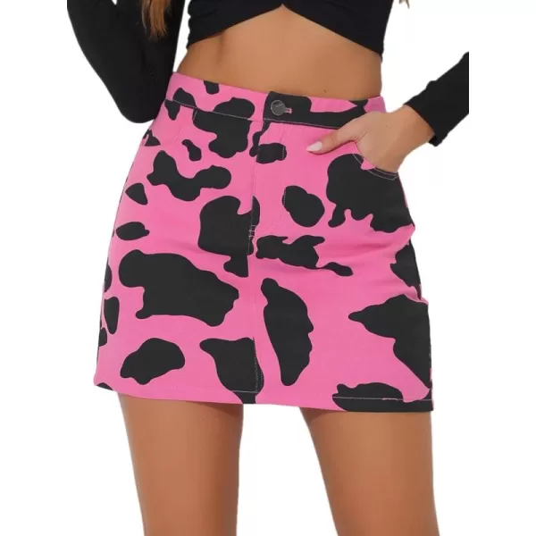 Allegra K Casual Short Skirt for Women's High Waist Mini Cow Print Skirt