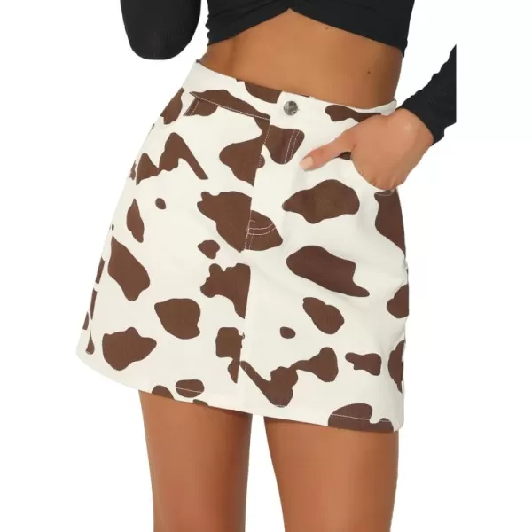 Allegra K Casual Short Skirt for Women's High Waist Mini Cow Print Skirt