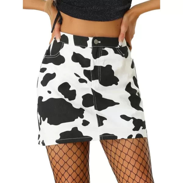 Allegra K Casual Short Skirt for Women's High Waist Mini Cow Print Skirt