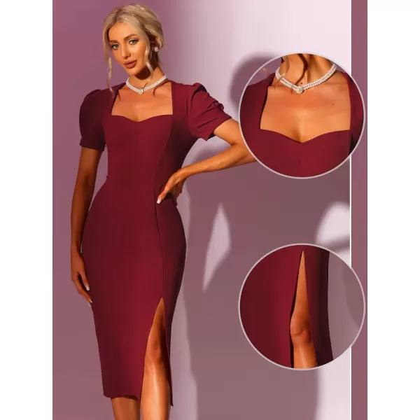 Allegra K Midi Dress for Women's Valentine's Day Elegant Sweetheart Neck Split Bodycon Dress