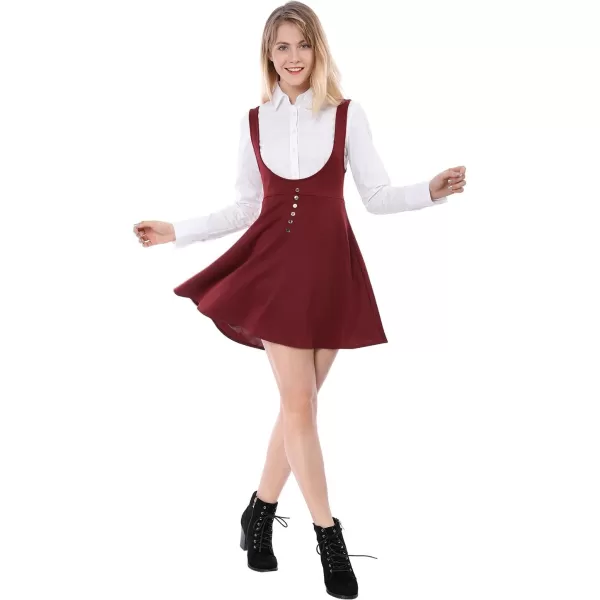 Allegra K Women's Christmas Overalls Pinafore Button Decor Mini Dress Suspenders Skirt