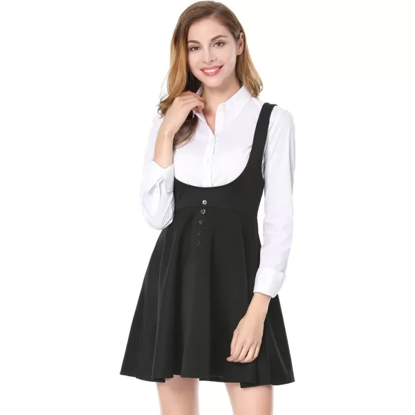 Allegra K Women's Christmas Overalls Pinafore Button Decor Mini Dress Suspenders Skirt