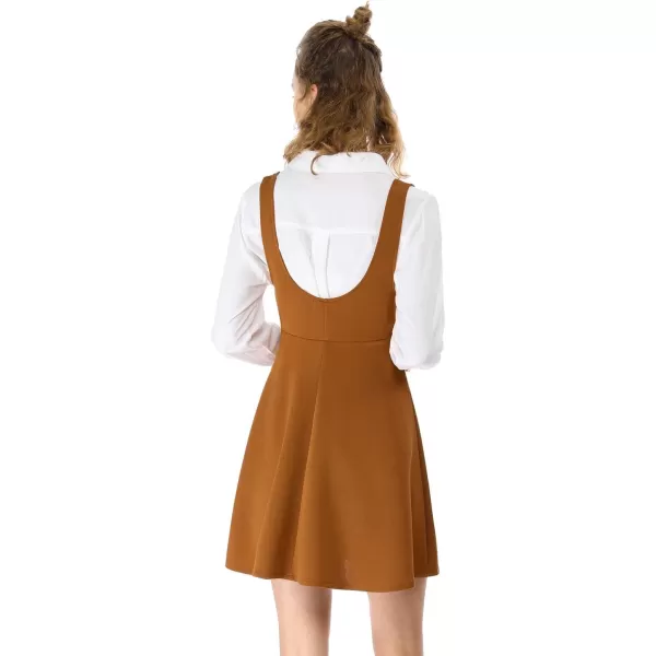 Allegra K Women's Christmas Overalls Pinafore Button Decor Mini Dress Suspenders Skirt