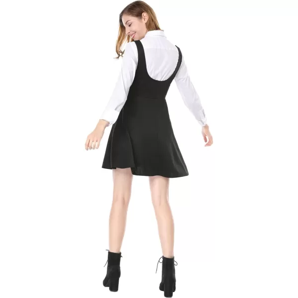 Allegra K Women's Christmas Overalls Pinafore Button Decor Mini Dress Suspenders Skirt