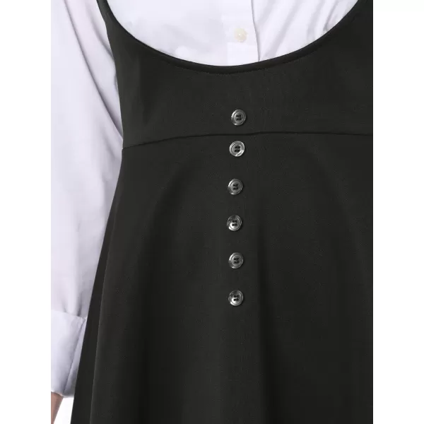 Allegra K Women's Christmas Overalls Pinafore Button Decor Mini Dress Suspenders Skirt