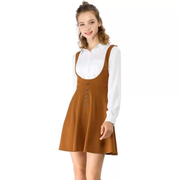 Allegra K Women's Christmas Overalls Pinafore Button Decor Mini Dress Suspenders Skirt