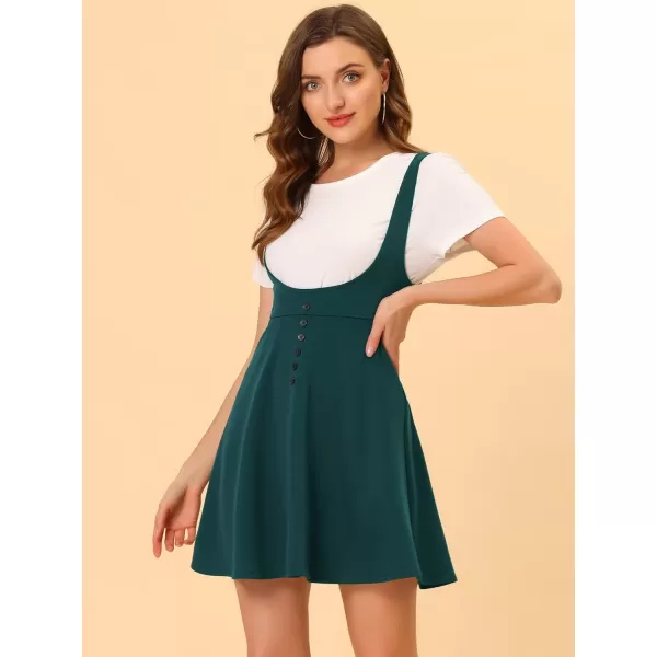 Allegra K Women's Christmas Overalls Pinafore Button Decor Mini Dress Suspenders Skirt