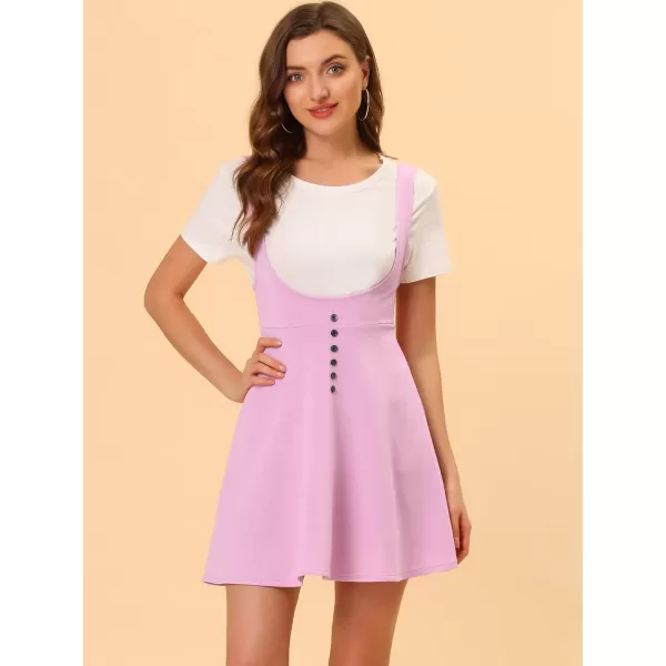 Allegra K Women's Christmas Overalls Pinafore Button Decor Mini Dress Suspenders Skirt