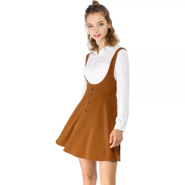 Allegra K Women's Christmas Overalls Pinafore Button Decor Mini Dress Suspenders Skirt