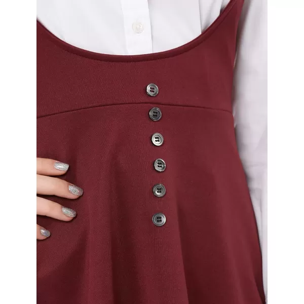 Allegra K Women's Christmas Overalls Pinafore Button Decor Mini Dress Suspenders Skirt