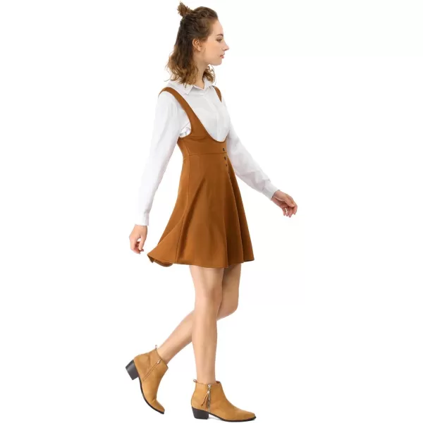 Allegra K Women's Christmas Overalls Pinafore Button Decor Mini Dress Suspenders Skirt