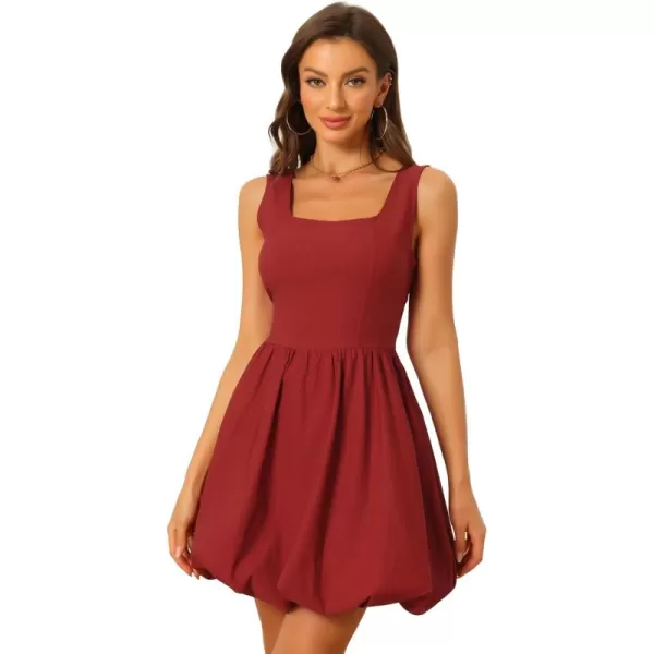 Allegra K Sleeveless Puff Dress for Women's Square Neck High Waist Party Mini Flare Dress