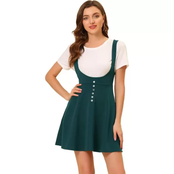 Allegra K Women's Christmas Overalls Pinafore Button Decor Mini Dress Suspenders Skirt