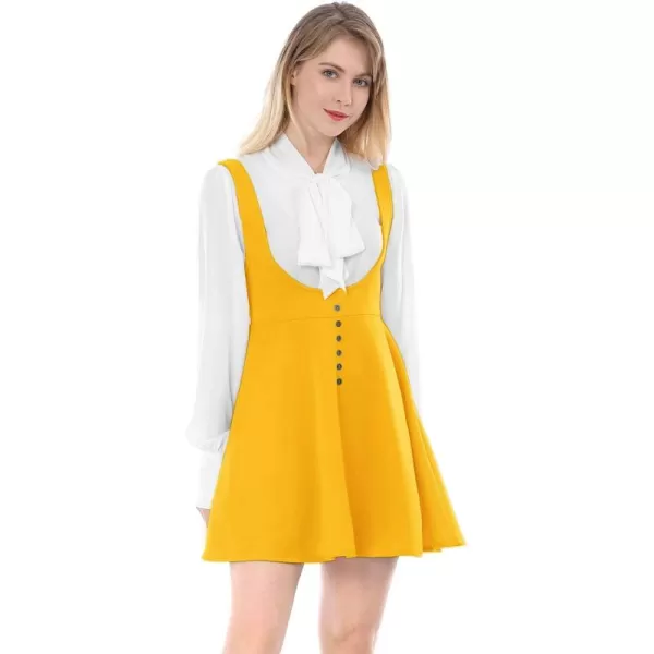 Allegra K Women's Christmas Overalls Pinafore Button Decor Mini Dress Suspenders Skirt