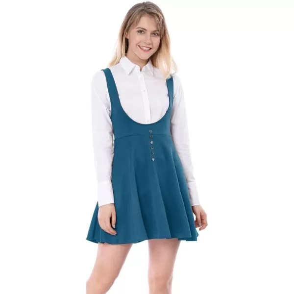 Allegra K Women's Christmas Overalls Pinafore Button Decor Mini Dress Suspenders Skirt