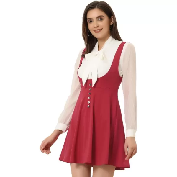 Allegra K Women's Christmas Overalls Pinafore Button Decor Mini Dress Suspenders Skirt