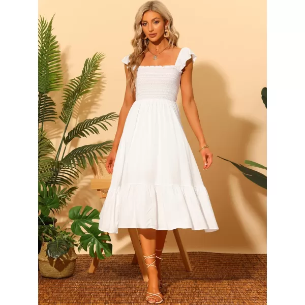 Allegra K Boho Midi Dress for Women's Square Neck Ruffle Tiered Flowy Smocked Sundress