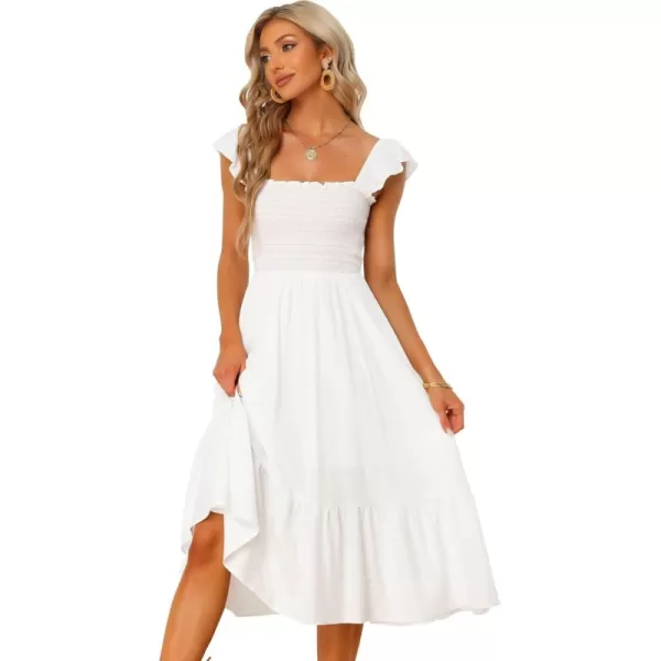 Allegra K Boho Midi Dress for Women's Square Neck Ruffle Tiered Flowy Smocked Sundress