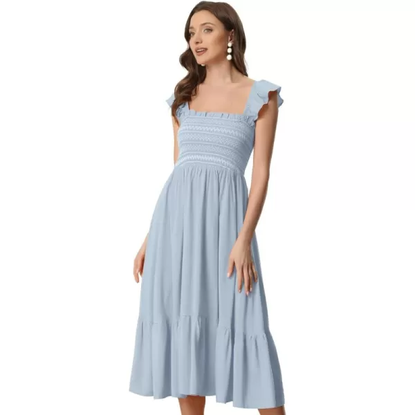 Allegra K Boho Midi Dress for Women's Square Neck Ruffle Tiered Flowy Smocked Sundress