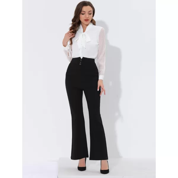 Allegra K High Waist Work Long Pant for Women's Flare Wide Leg Solid Trouser Pants