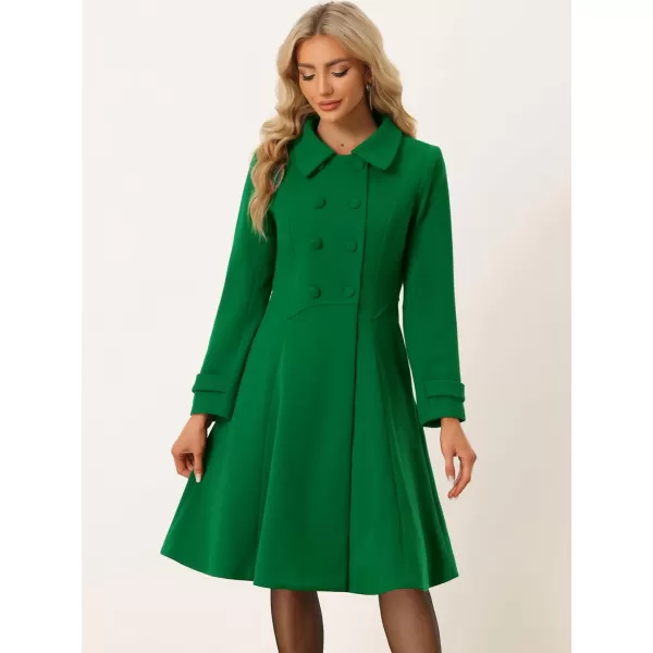 Allegra K Women's St. Patrick's Day Elegant Winter Overcoat Lapel Collar Swing Double Breasted Long Coat