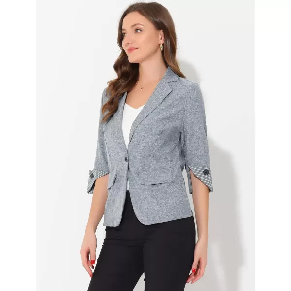 Allegra K Women's Suit Jacket Notched Lapel Collar 3/4 Sleeve Button Front Work Formal Blazer