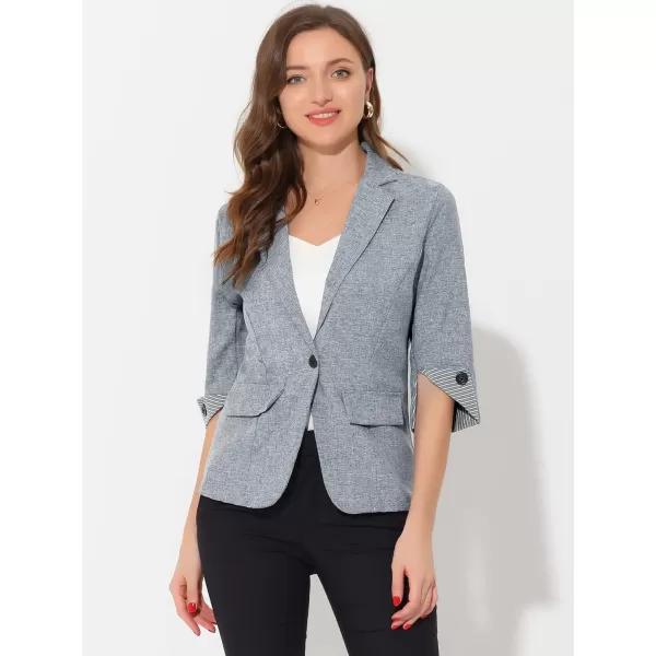 Allegra K Women's Suit Jacket Notched Lapel Collar 3/4 Sleeve Button Front Work Formal Blazer