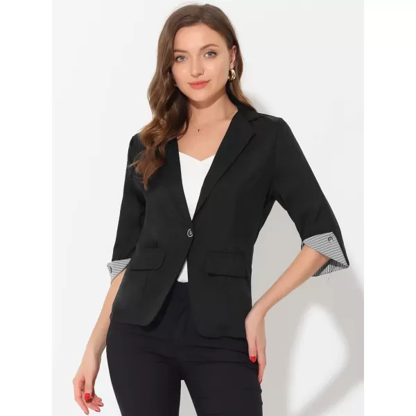 Allegra K Women's Suit Jacket Notched Lapel Collar 3/4 Sleeve Button Front Work Formal Blazer