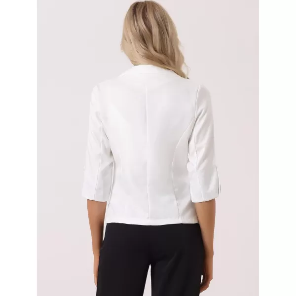 Allegra K Women's Suit Jacket Notched Lapel Collar 3/4 Sleeve Button Front Work Formal Blazer