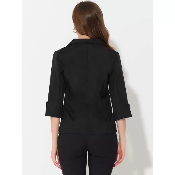 Allegra K Women's Suit Jacket Notched Lapel Collar 3/4 Sleeve Button Front Work Formal Blazer