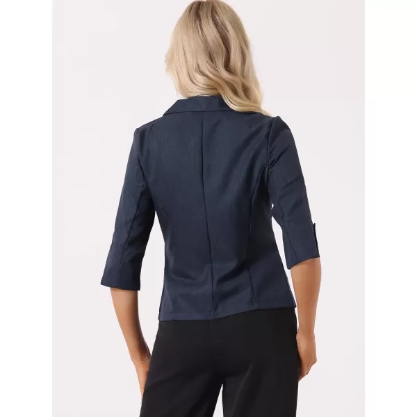 Allegra K Women's Suit Jacket Notched Lapel Collar 3/4 Sleeve Button Front Work Formal Blazer