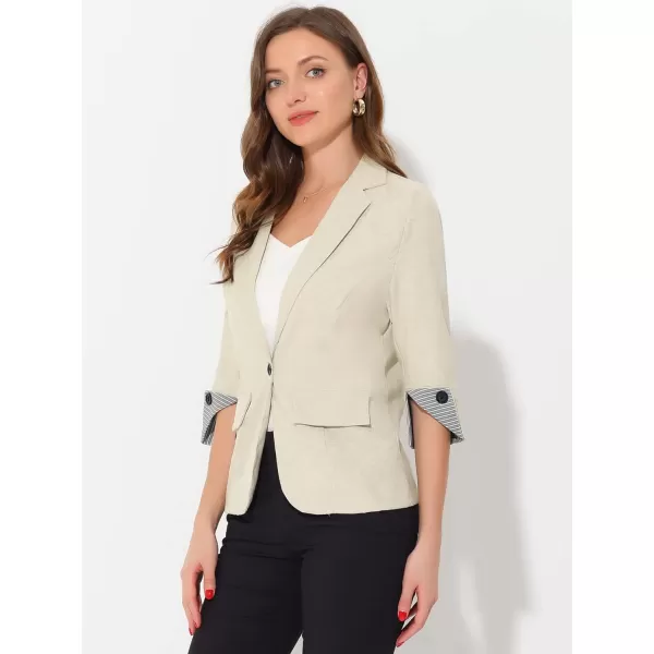 Allegra K Women's Suit Jacket Notched Lapel Collar 3/4 Sleeve Button Front Work Formal Blazer